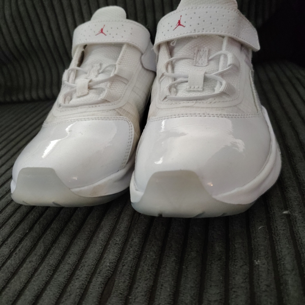 Jordan White Glossy Sneakers with Chunky Silhouette